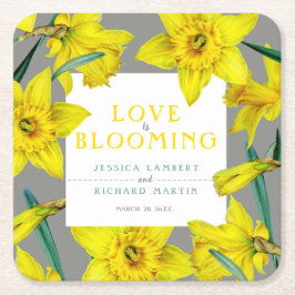 Posavasos Cuadrado De Papel El amor florece acuarela de la boda de primavera a