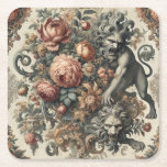 Posavasos Cuadrado De Papel El ápice arcano - Floral mítica<br><div class="desc">Las grotescas gemelas leoninas se desprenden de las flores doradas,  rugiendo de una corona de flores y de rocas barrocas. El ápice arcano es una majestad indomable,  donde el mito,  la rabia y la belleza chocan.</div>