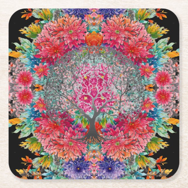 Posavasos Cuadrado De Papel El árbol del conocimiento eterno (Anverso)