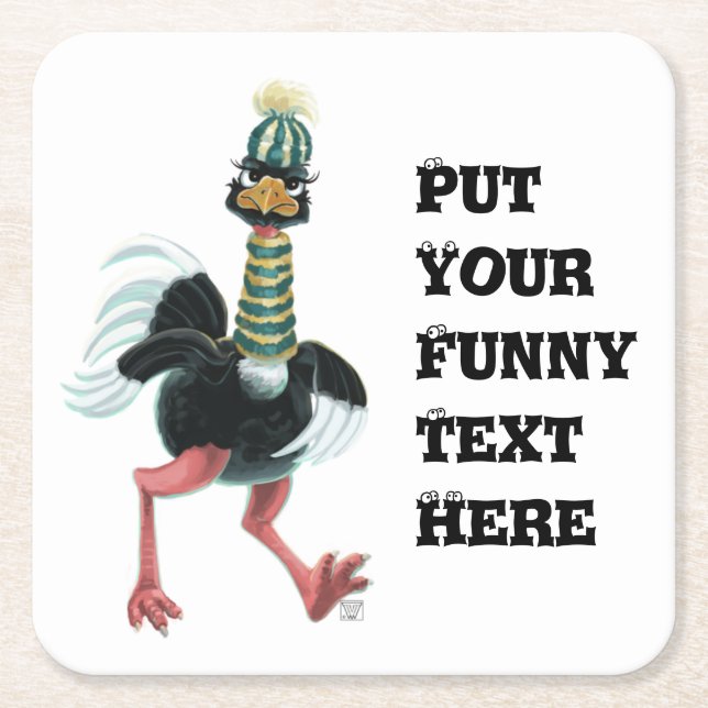 Posavasos Cuadrado De Papel El avestruz ártico en carrera (Anverso)