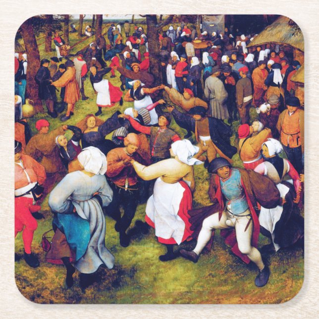 Posavasos Cuadrado De Papel El baile Boda, Pieter Bruegel (Anverso)