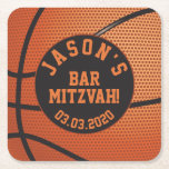 Posavasos Cuadrado De Papel El bar de baloncesto personalizado Mitzvah Naranja<br><div class="desc">Máster de papel Mitzvah,  naranja y baloncesto negro. Personalizado con el nombre de su hijo y la fecha del Bar Mitzvah.</div>