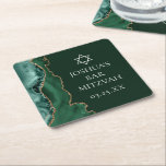 Posavasos Cuadrado De Papel El bar de la agata de oro verde oscuro Mitzvah Fie<br><div class="desc">Moda verde oscuro y aguijón dorado decoran el lado de esta moderna montaña fiesta Mitzvah Bar personalizado. El nombre de su hijo está escrito en un hermoso guión formal bajo la Estrella de David. Perfecto para una moda,  elegante familia judía celebrando que su hijo fuera llamado a la Torá.</div>