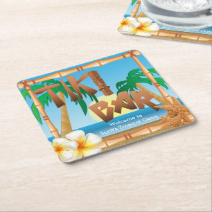 Posavasos Cuadrado De Papel El bar Tiki personaliza el oasis tropical