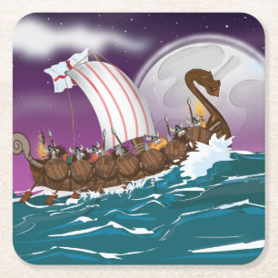 Posavasos Cuadrado De Papel El barco vikingo dibujo animado
