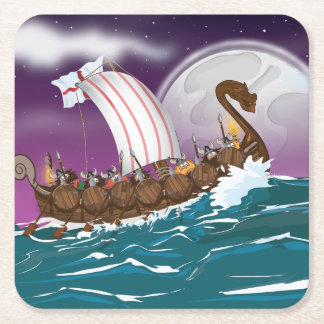 Posavasos Cuadrado De Papel El barco vikingo dibujo animado