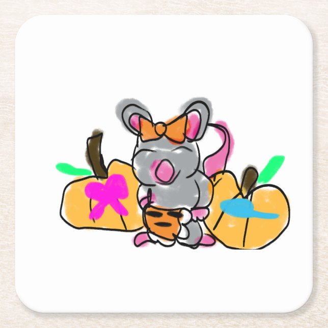 Posavasos Cuadrado De Papel El bebé del ratón revela otoño (Anverso)