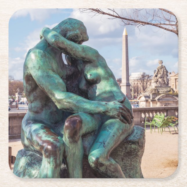 Posavasos Cuadrado De Papel El beso de Auguste Rodin en las Tullerías, París (Anverso)
