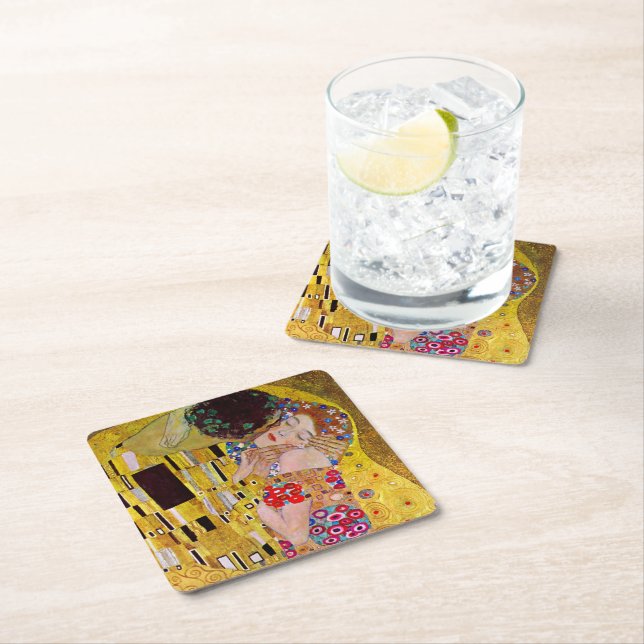 Posavasos Cuadrado De Papel El Beso de Gustav Klimt, Arte Antiguo de Boda (In situ)