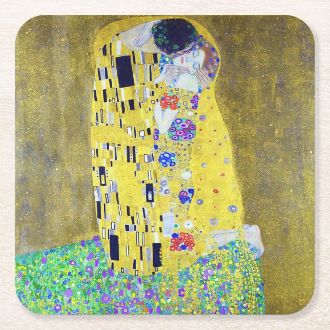 Posavasos Cuadrado De Papel El beso, Gustav Klimt (Anverso)