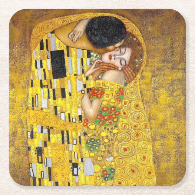 Posavasos Cuadrado De Papel  el beso - Gustav Klimt   (Anverso)