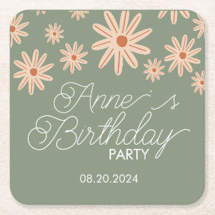 Posavasos Cuadrado De Papel El Boho Simple Flores Todas Las Edades Cumpleaños
