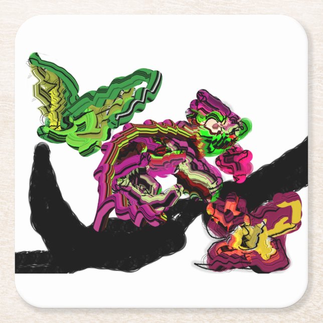 Posavasos Cuadrado De Papel El bosque lluvioso Chameleon divertido (Anverso)