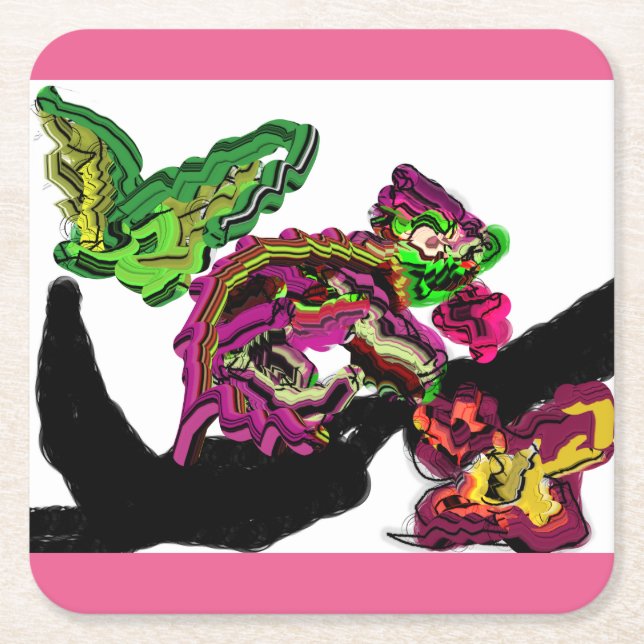 Posavasos Cuadrado De Papel El bosque lluvioso Chameleon divertido (Anverso)