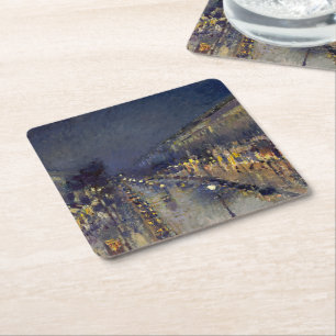 Posavasos Cuadrado De Papel El Boulevard Montmartre de noche Pissarro