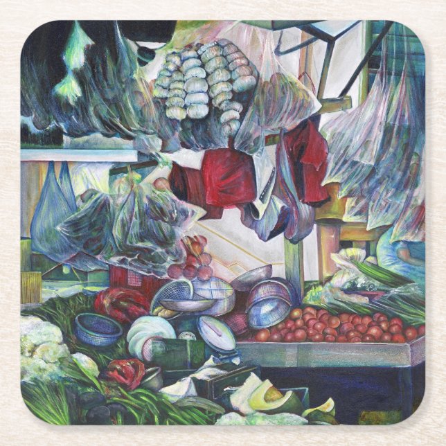 Posavasos Cuadrado De Papel El Club Vegetario Se Encuentra Aquí (Anverso)