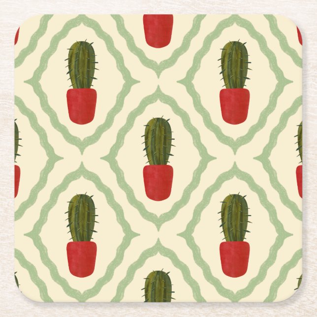 Posavasos Cuadrado De Papel El Cojín de Maceta de Cactus (Anverso)