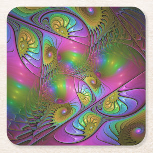 Posavasos Cuadrado De Papel El Colorido Arte Fractal Abstracto Trippy Luminoso