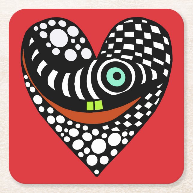 Posavasos Cuadrado De Papel El corazón rojo, abstracto en rojo (Anverso)