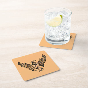 Posavasos Cuadrado De Papel El Corazón Vintage Con Alas, El Amor Te Da Alas