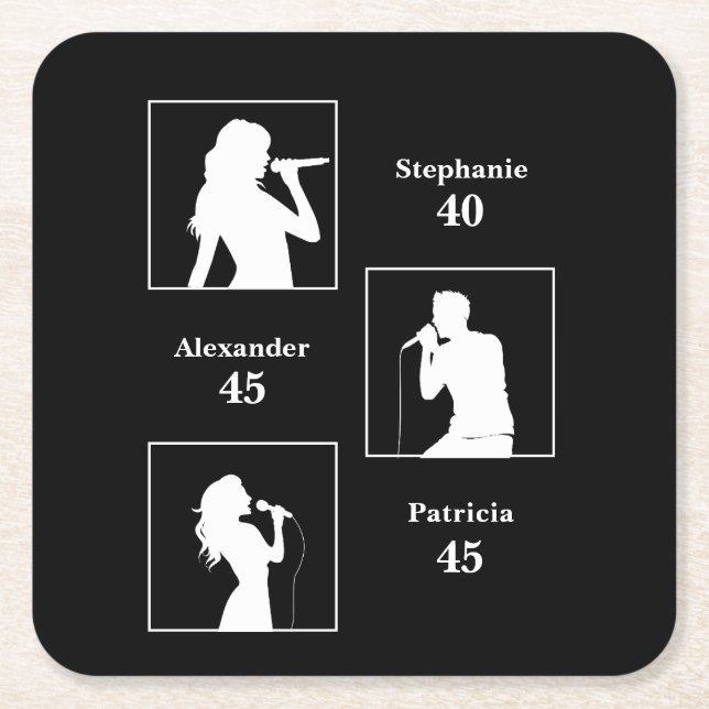 Posavasos Cuadrado De Papel El cumpleaños conjunto triple el divertido negro M (Anverso)