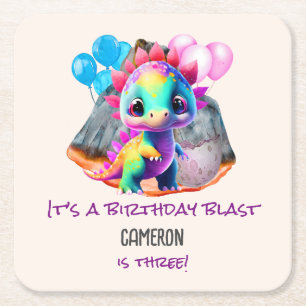 Posavasos Cuadrado De Papel El cumpleaños de los dinosaurios colorido para ser