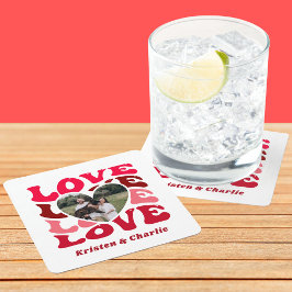 Posavasos Cuadrado De Papel El día de San Valentín Amor Pareja Personalizado F