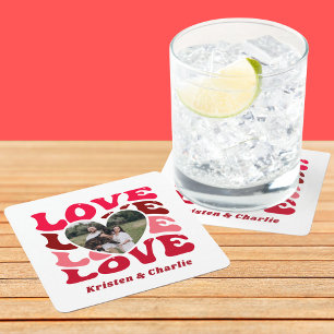 Posavasos Cuadrado De Papel El día de San Valentín Amor Pareja Personalizado F