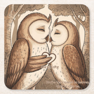 Posavasos Cuadrado De Papel El día de San Valentín de Búho Cute