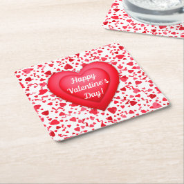 Posavasos Cuadrado De Papel El día de San Valentín de corazones de confetti ro
