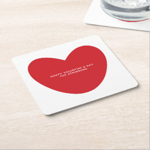 Posavasos Cuadrado De Papel El día de San Valentín simple y lindo de corazón r