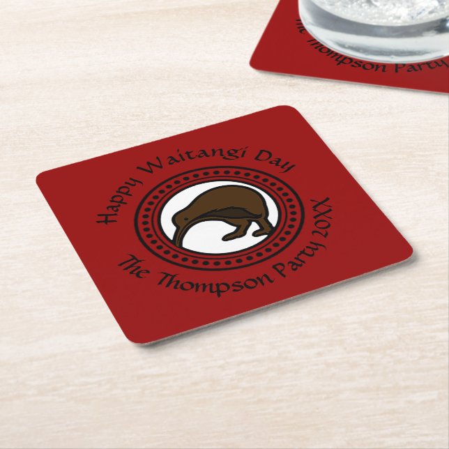 Posavasos Cuadrado De Papel El Día De Waitangi Puede Editar Texto Nueva Zeland (En perspectiva)