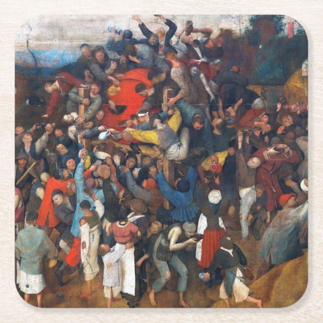 Posavasos Cuadrado De Papel El Día del Vino de San Martín, Pieter Bruegel (Anverso)