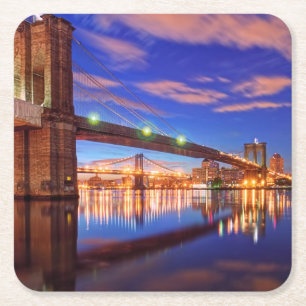 Posavasos Cuadrado De Papel El East River, puente de Brooklyn, Manhattan