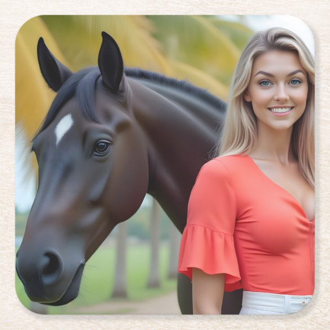 Posavasos Cuadrado De Papel El encanto de la isla: Helena y su majestuoso caba (Anverso)