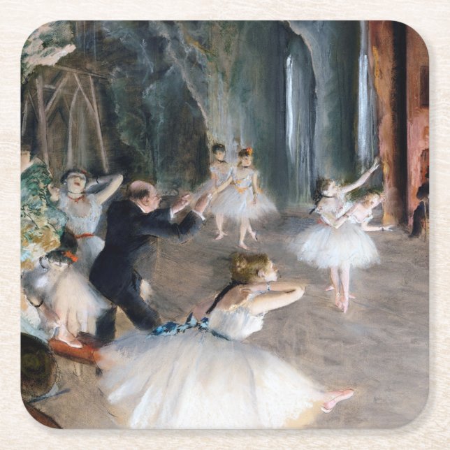 Posavasos Cuadrado De Papel El ensayo en escena, Edgar Degas (Anverso)