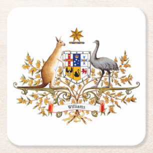 Posavasos Cuadrado De Papel El escudo de armas australiano su texto