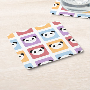 Posavasos Cuadrado De Papel El estallido multicolor de la panda de Kawaii