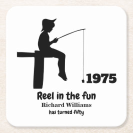 Posavasos Cuadrado De Papel El estilo moderno en el pescador divertido cumplea