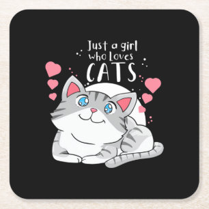 Posavasos Cuadrado De Papel El gato ama solo a un Chica que ama al gato