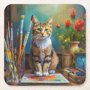 Posavasos Cuadrado De Papel El gato artístico