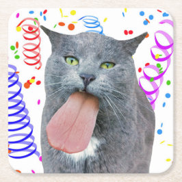 Posavasos Cuadrado De Papel ¿El Gato fiesta Tiene Su Lengua?