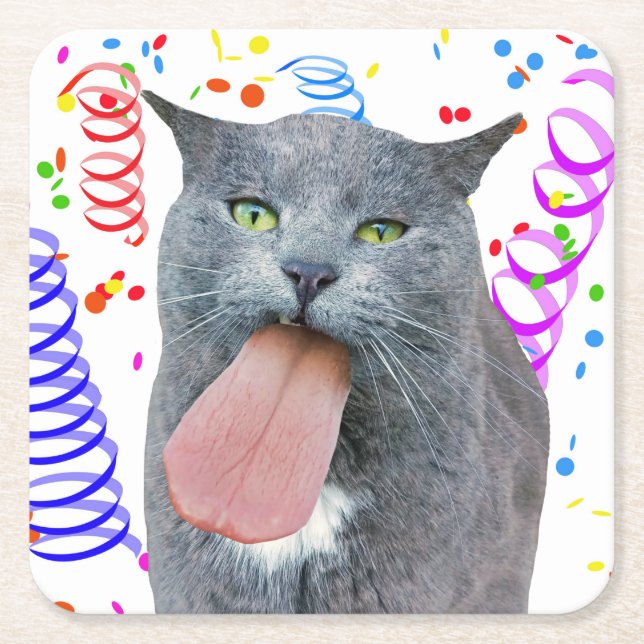 Posavasos Cuadrado De Papel ¿El Gato fiesta Tiene Su Lengua? (Anverso)