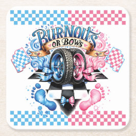 Posavasos Cuadrado De Papel El género revela arcos y neumáticos rosados y azul