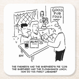 Posavasos Cuadrado De Papel El granjero comía la empanada del pastor