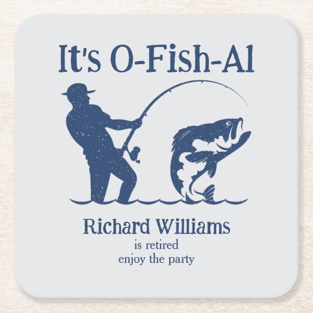 Posavasos Cuadrado De Papel El hombre es Fiesta de retiro de pescadores pescad (Anverso)