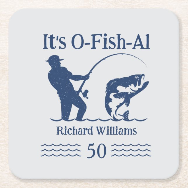 Posavasos Cuadrado De Papel El hombre es la fiesta de cumpleaños 50 del pescad (Anverso)