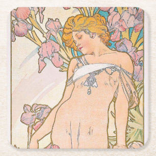 Posavasos Cuadrado De Papel El Iris (1897) de Alphonse Mucha