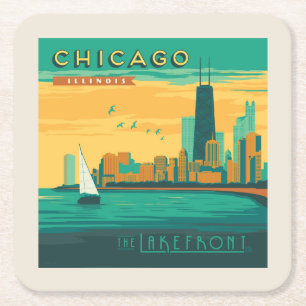 Posavasos Cuadrado De Papel El Lago   Chicago, Illinois