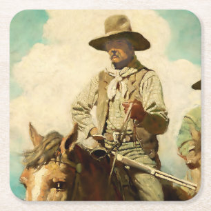 Posavasos Cuadrado De Papel El Marshal Enjuto Arte Occidental por NC Wyeth